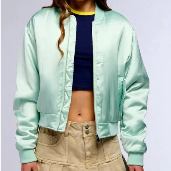 Callie Lives Miz Azalea Wang Arizona Mint Green Tea Satin Bomber Jacket S M L - Picture 4 of 8